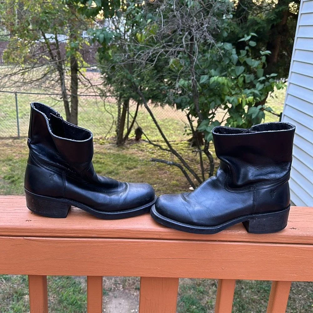 FRYE Campus Vntg.Short Ankle Boots Black Leather Square Toe Zipper Bootie Men’s